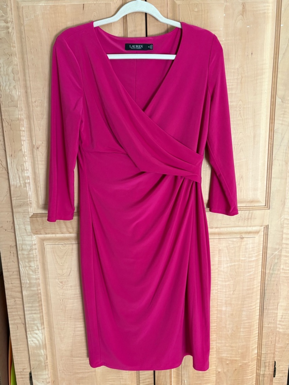 Ralph Lauren Fuchsia Wrap-Style Long Sleeve Midi Dress